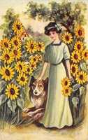 Free download Sunflower Girl With Dog (1907) free photo or picture to be edited with GIMP online image editor