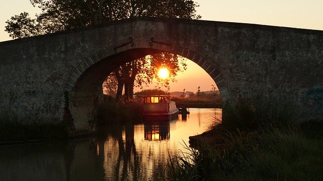 Free download sunrise bridge canal du midi free picture to be edited with GIMP free online image editor