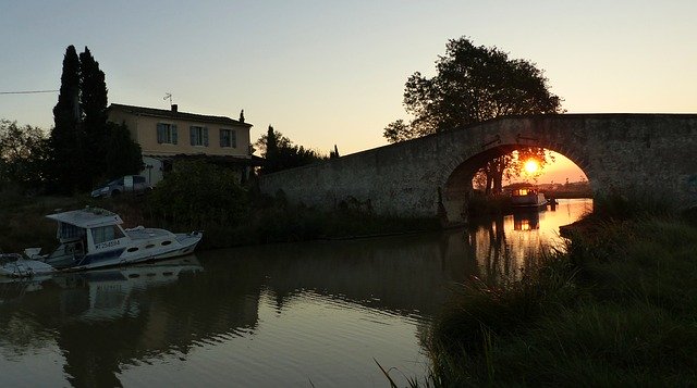 Free download sunrise canal du midi boat free picture to be edited with GIMP free online image editor