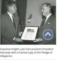 Free download Supreme Knight Luke Hart presents President Kennedy with a framed copy of the Pledge of Allegiance. free photo or picture to be edited with GIMP online image editor