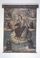 Free download Travelling Scroll depicting the Virgin of Carmel with Saints Michael, Gabriel, Joseph, Anthony of Padua, Francis of Assisi, Nicholas Tolentino free photo or picture to be edited with GIMP online image editor