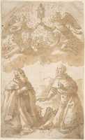 Free download Two Male Saints Kneeling with Angels Holding a Reliquary. free photo or picture to be edited with GIMP online image editor