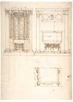 Free download Unidentified, funerary altar, plan and elevations (recto) S. Giovanni Laterano, Oratorio della Santa Croce, paneling, elevation (verso) free photo or picture to be edited with GIMP online image editor