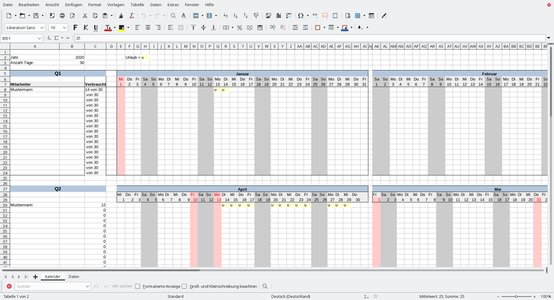 LibreOffice, OpenOffice, Microsoft Word, Excel, Powerpoint ve Office 365 için geçerli ücretsiz şablon Urlaubsplaner (Tatil/Tatil planlama aracı)