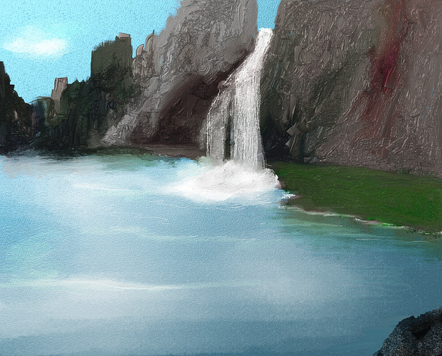 Free download Waterfall Lake Painted -  free illustration to be edited with GIMP free online image editor