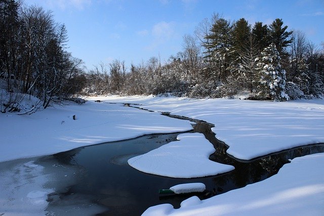 Free download winter canal landscape snow nature free picture to be edited with GIMP free online image editor