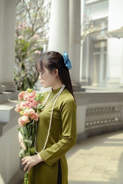 Free download woman model flowers aodai castle free picture to be edited with GIMP free online image editor