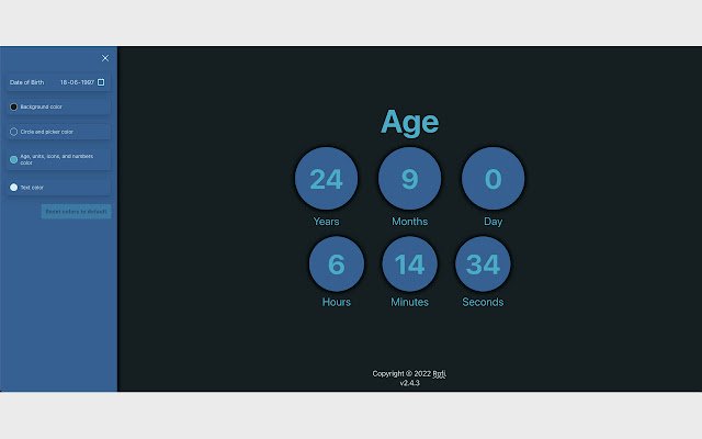 Age Calculator and Updater بواسطة Rofi من متجر Chrome الإلكتروني ليتم تشغيلهما باستخدام OffiDocs Chromium عبر الإنترنت