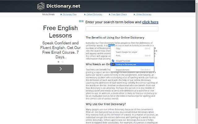 Dictionary.net Extension de la boutique en ligne Chrome à exécuter avec OffiDocs Chromium en ligne