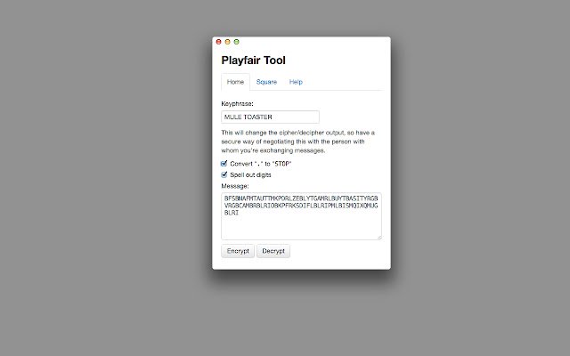 Playfair Cipher de Chrome web store se ejecutará con OffiDocs Chromium en línea