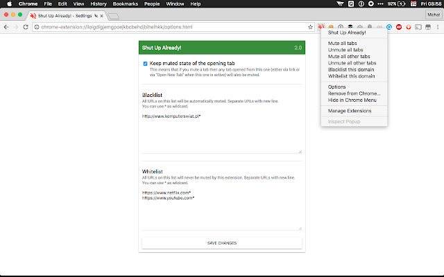 Chrome ウェブストアの Shut Up Already! が OffiDocs Chromium オンラインで実行可能に