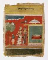 Free download Yashoda Ties Krishna to a Mortar, Page from a dated Rasikapriya Series free photo or picture to be edited with GIMP online image editor