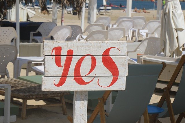 Free download yes sign beach restaurant relax free picture to be edited with GIMP free online image editor