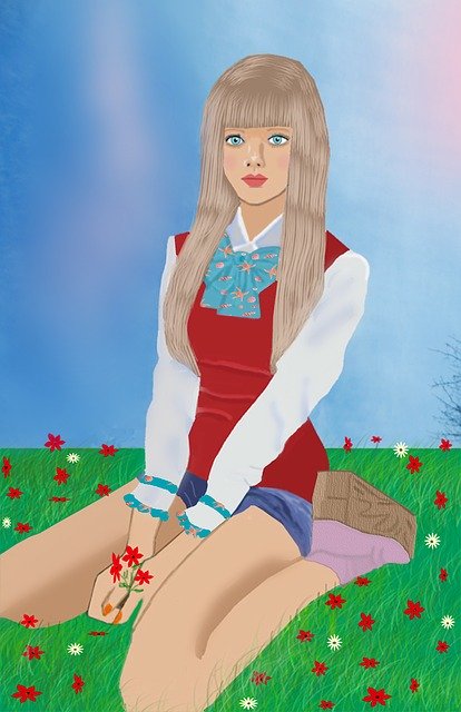 Free download Young Woman Wildflowers Grass -  free illustration to be edited with GIMP free online image editor