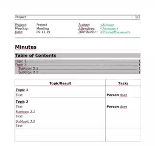 Free template Minutes Form with Tasks valid for LibreOffice, OpenOffice, Microsoft Word, Excel, Powerpoint and Office 365