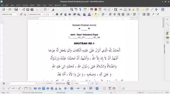 Modèle gratuit Naskah Khutbah Jumat valable pour LibreOffice, OpenOffice, Microsoft Word, Excel, Powerpoint et Office 365