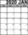 Free download Printable January 2020 Calendar DOC, XLS or PPT template free to be edited with LibreOffice online or OpenOffice Desktop online