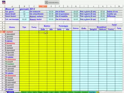 Free download Registro ore e turni di lavoro DOC, XLS or PPT template free to be edited with LibreOffice online or OpenOffice Desktop online