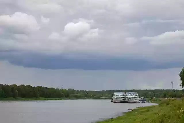 Free download river m v ship embankment clouds free picture to be edited with GIMP free online image editor