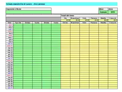 Free download Scheda Mensile Ore di Lavoro DOC, XLS or PPT template free to be edited with LibreOffice online or OpenOffice Desktop online