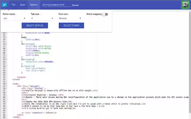 Chrome ウェブストアの Anyfile Notepad が OffiDocs Chromium オンラインで実行可能に