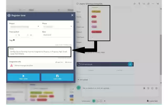 Asana timeneye Integration  from Chrome web store to be run with OffiDocs Chromium online