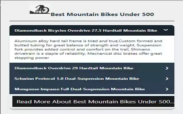 Best Mountain Bikes Under 500  from Chrome web store to be run with OffiDocs Chromium online