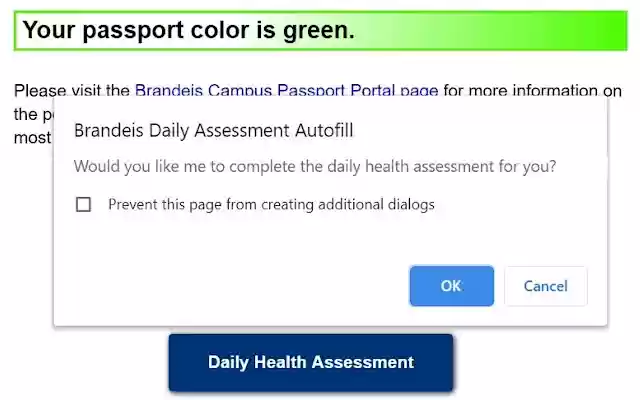 Brandeis Daily Health Assessment Autofill from Chrome web store to be run with OffiDocs Chromium online Brandeis Daily Health Assessment Autofill from Chrome web store to be run with OffiDocs Chromium online