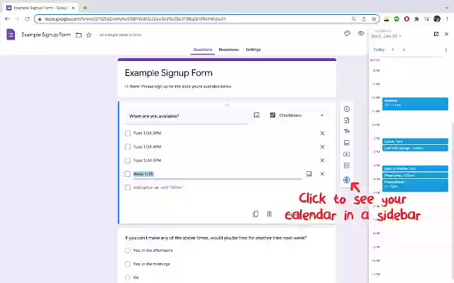 Calendar Express for Google Forms™  from Chrome web store to be run with OffiDocs Chromium online