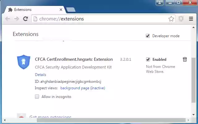 CFCA CertEnrollment.hngsetc Extension  from Chrome web store to be run with OffiDocs Chromium online