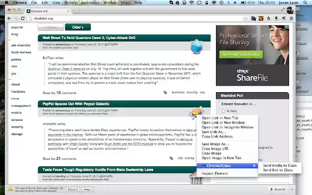 Chrome2Glass  from Chrome web store to be run with OffiDocs Chromium online