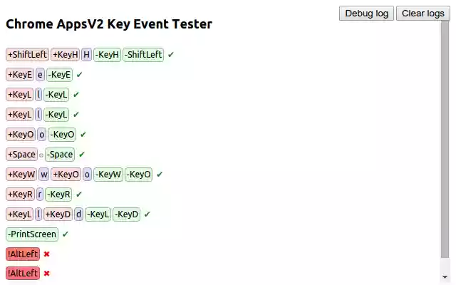 Chrome Key Event Tester  from Chrome web store to be run with OffiDocs Chromium online