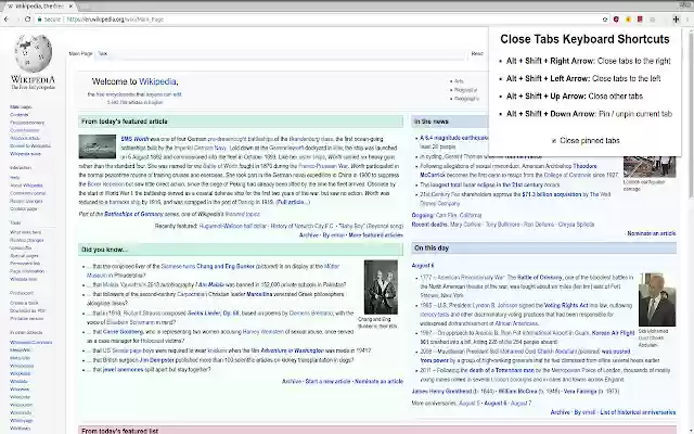 Close and Pin Tabs Keyboard Shortcuts  from Chrome web store to be run with OffiDocs Chromium online