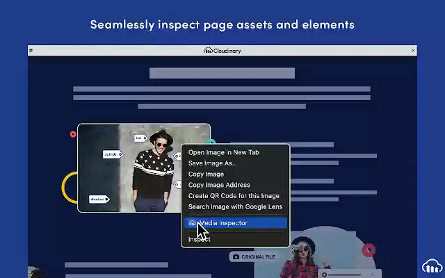 Cloudinary Media Inspector  from Chrome web store to be run with OffiDocs Chromium online