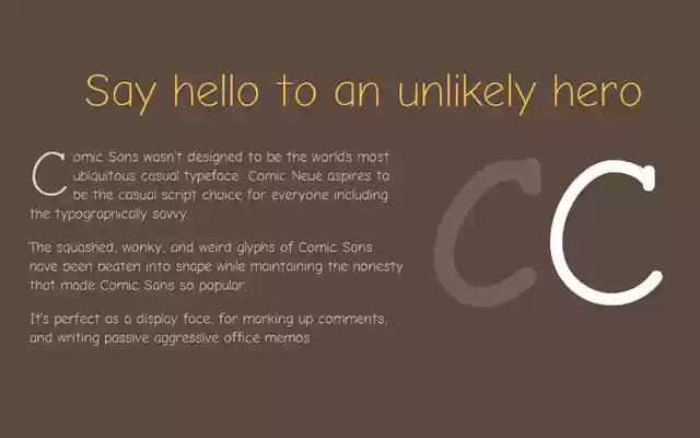 Comic Sans Replacer from Chrome web store to be run with OffiDocs Chromium online Comic Sans Replacer from Chrome web store to be run with OffiDocs Chromium online