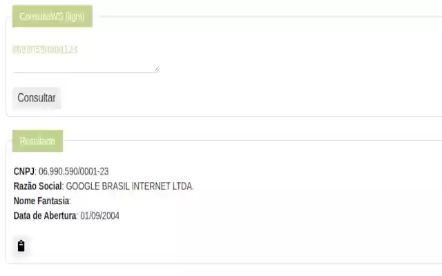 ConsultaWS (CNPJ)  from Chrome web store to be run with OffiDocs Chromium online