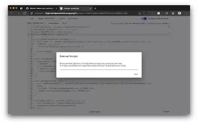 Custom JavaScript for Websites 3  from Chrome web store to be run with OffiDocs Chromium online