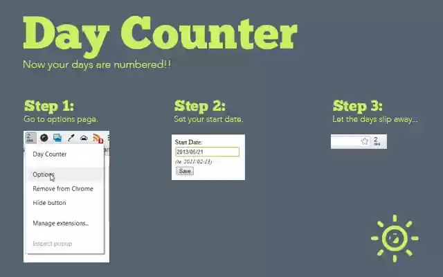 Day Counter  from Chrome web store to be run with OffiDocs Chromium online