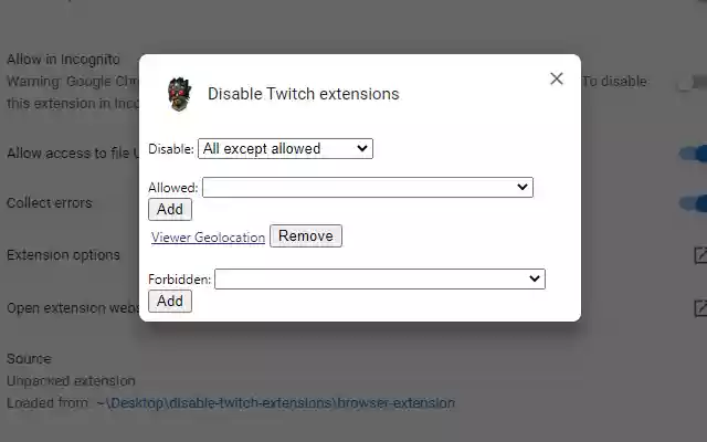 OffiDocs Chromium online で実行する Chrome ウェブストアの Twitch 拡張機能を無効にする