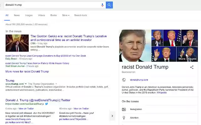 Donald Trump Racist Label Buster Buster de Chrome web store se ejecutará con OffiDocs Chromium en línea