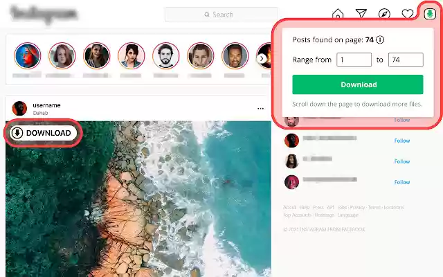 Downloader for Instagram™  from Chrome web store to be run with OffiDocs Chromium online