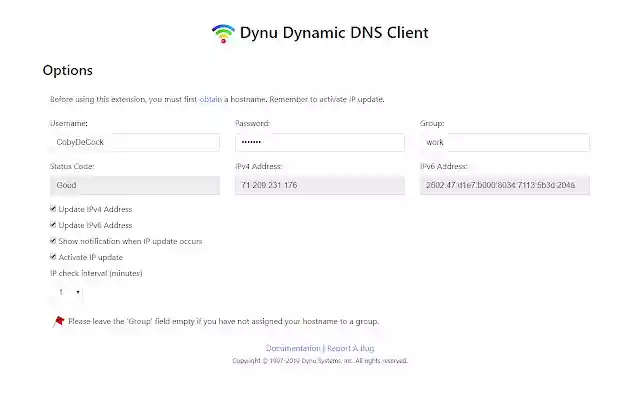 Dynu Dynamic DNS Client  from Chrome web store to be run with OffiDocs Chromium online