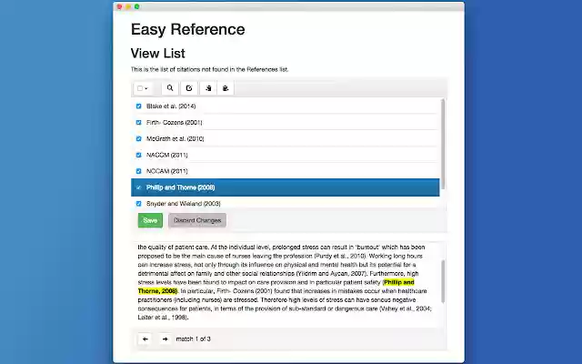 Easy Reference Beta  from Chrome web store to be run with OffiDocs Chromium online