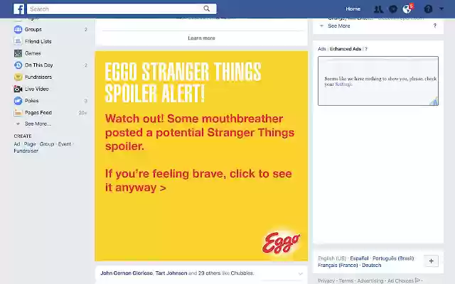 Eggo Stranger Things Spoiler Blocker from Chrome web store to be run with OffiDocs Chromium online Eggo Stranger Things Spoiler Blocker from Chrome web store to be run with OffiDocs Chromium online