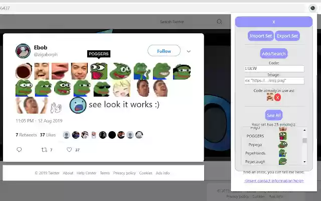 Emotes Everywhere  from Chrome web store to be run with OffiDocs Chromium online