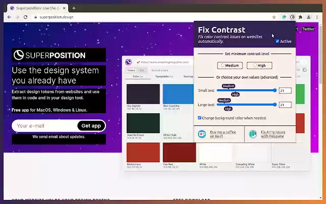 Fix Contrast  from Chrome web store to be run with OffiDocs Chromium online