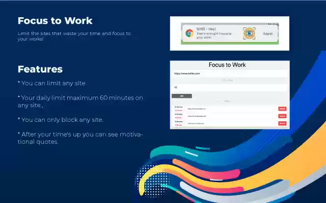 Chrome ウェブストアから Focus to Work を OffiDocs Chromium オンラインで実行