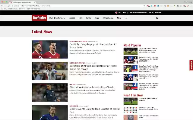 Football News Reader de Chrome web store se ejecutará con OffiDocs Chromium en línea