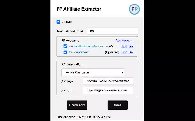 FP Affiliate Extractor  from Chrome web store to be run with OffiDocs Chromium online