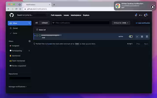 GitHub-Desktopbenachrichtigung vom Chrome Web Store zur Ausführung mit OffiDocs Chromium online